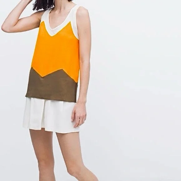 ZARA W&B Collection Mixed Media Paneled Color Block Sleeveless Tank Top - Picture 6 of 14